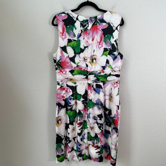 Ralph Lauren Womens Plus 16 Floral Satin Sheath Dress Sleeveless V Neck Cocktail - Picture 7 of 9